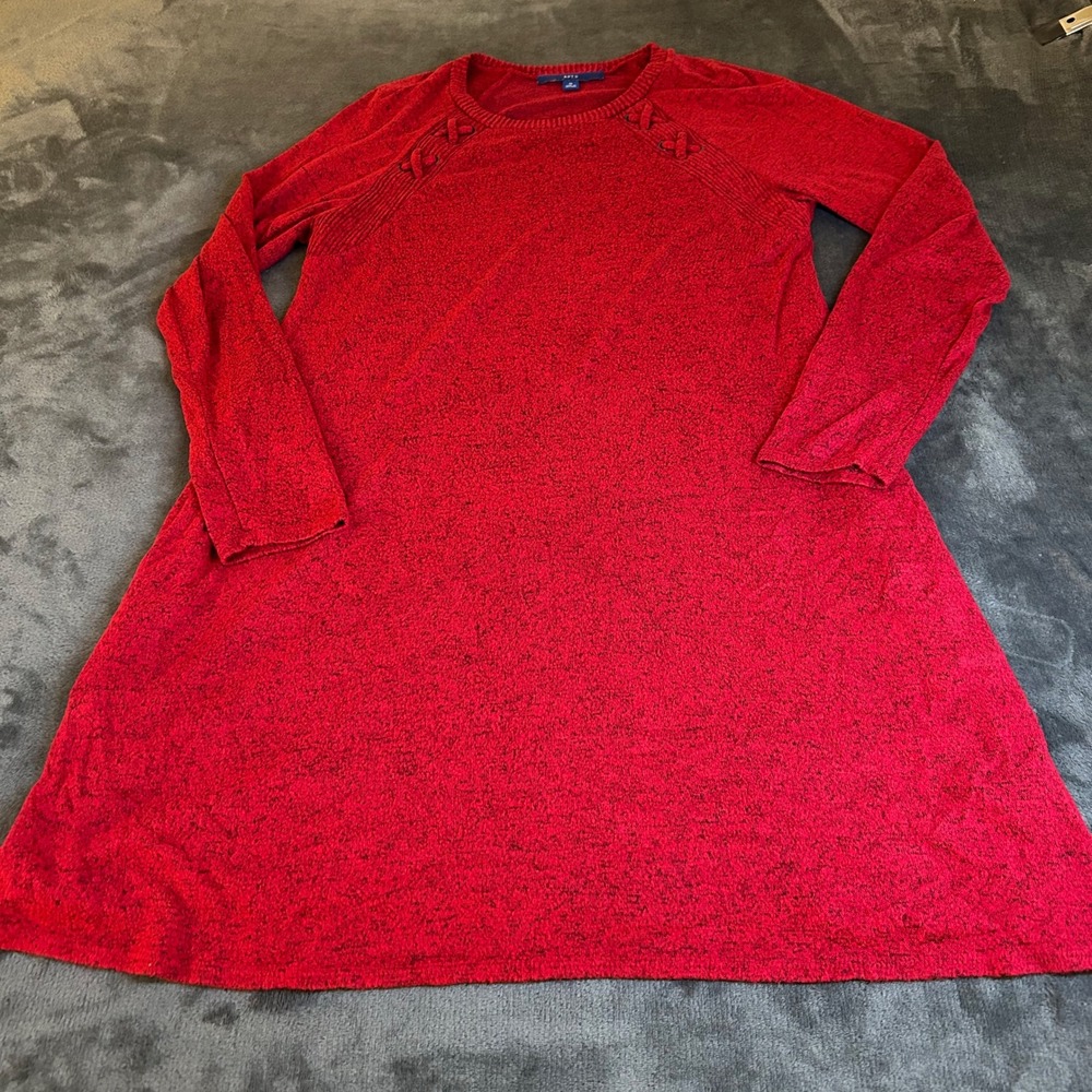 APT. 9 Red Long Sleeve Dress Lace Up Detail Casual Career‎ Rayon Womens Medium